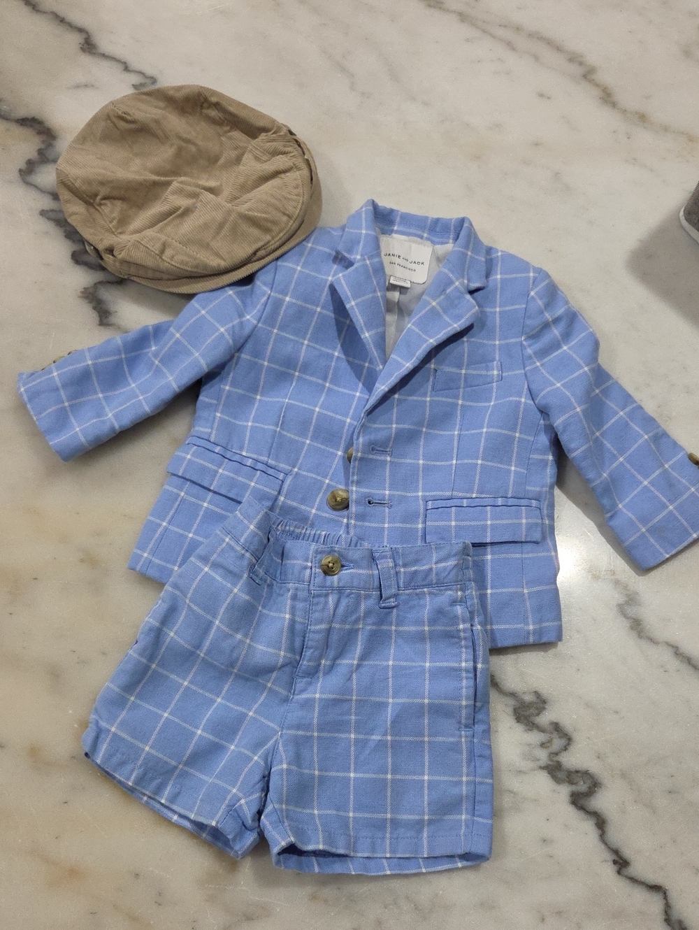 Janie and Jack Light Blue Windowpane Boys' Blazer & Shorts Set 6-12M